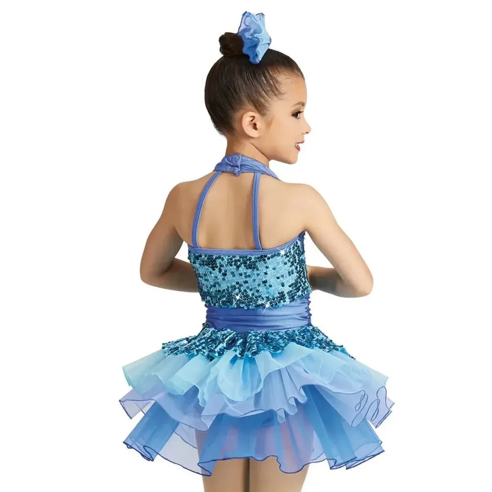 Pre-Owned Dance Costume XS Child Blue Weissman 12200 Tap Jazz Dress Up Sequin D